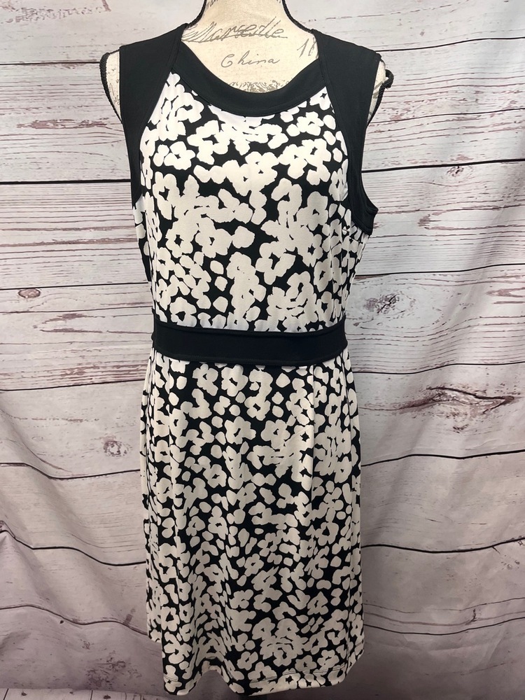 Banana Republic Black White Sleeveless Floral Pattern Dress Large‎